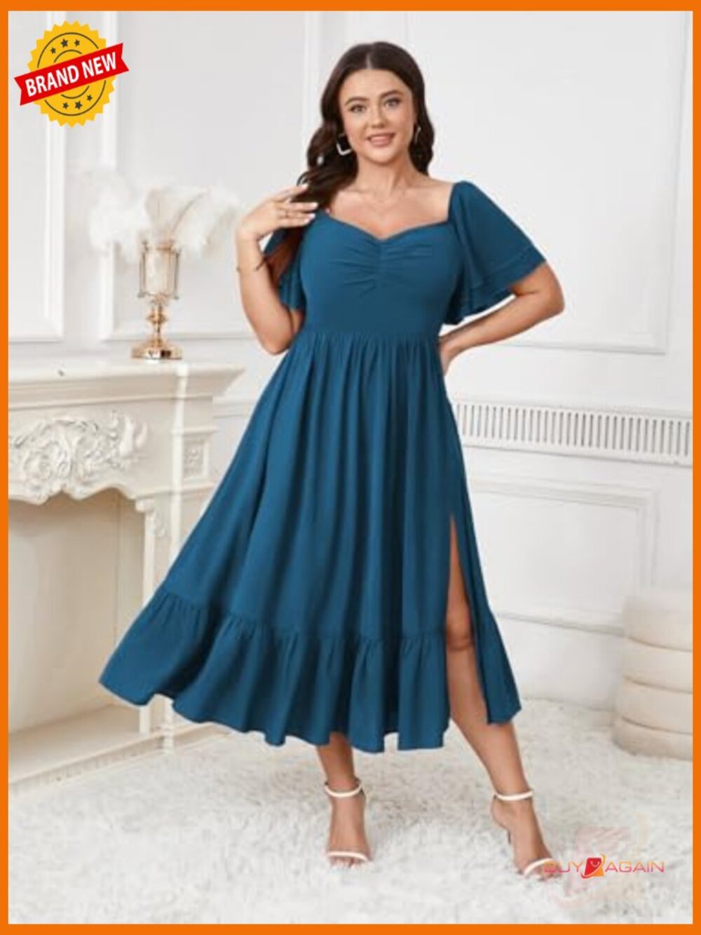 Plus Size Sweetheart Neckline Ruffle Slit Maxi Dress Cocktail Wedding Guest - Picture 2 of 7